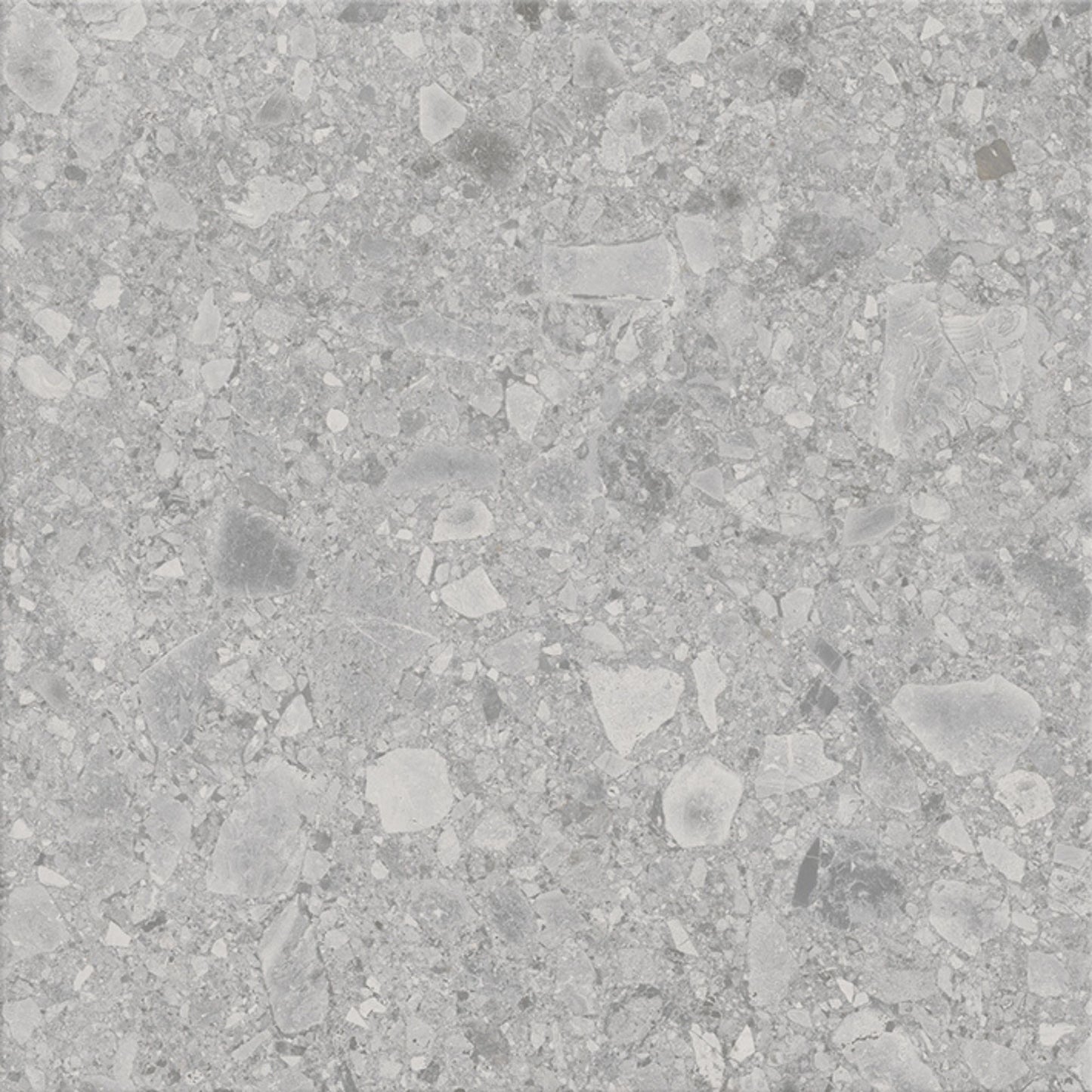 Detalhe da textura de pedra do pavimento cerâmico Evostone Gran Grey 60x60cm.