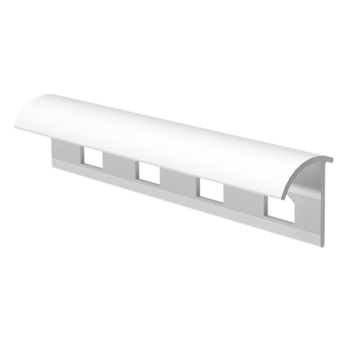 Perfil de remate PVC Plus Promolar branco com furações para fixação técnica e acabamento de cantos.