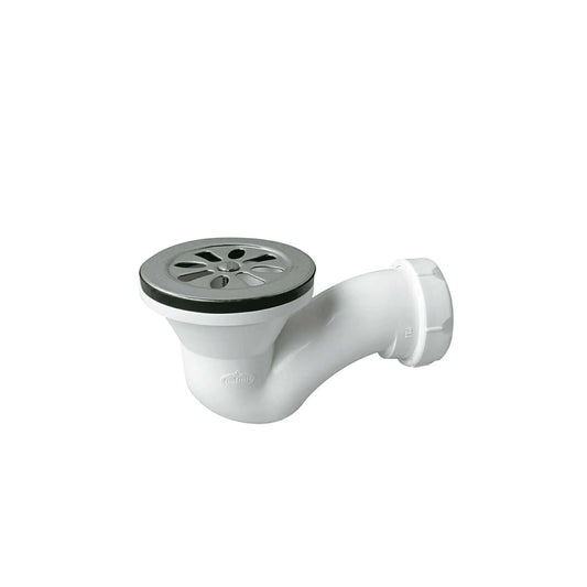 Válvula de base sifonada Mebra em PVC branco com grelha metálica, compatível com saída Ø60