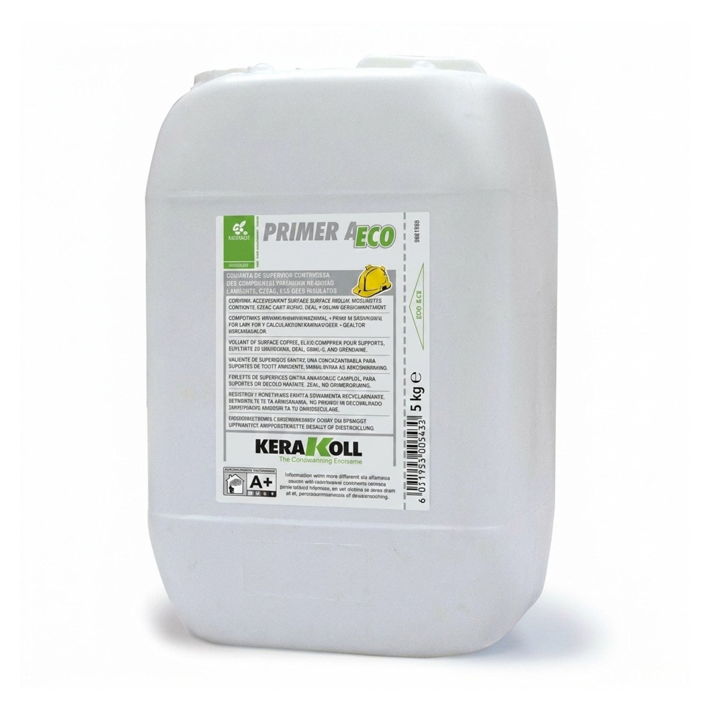 Balde de 5kg de primário isolante e consolidante Kerakoll Primer A Eco para suportes absorventes.