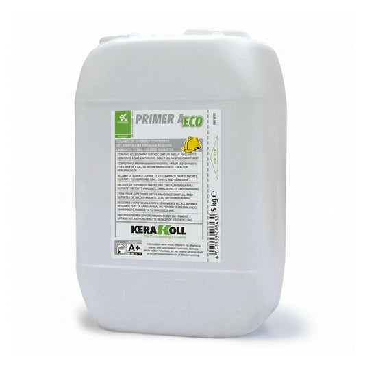 Balde de 5kg de primário isolante e consolidante Kerakoll Primer A Eco para suportes absorventes.