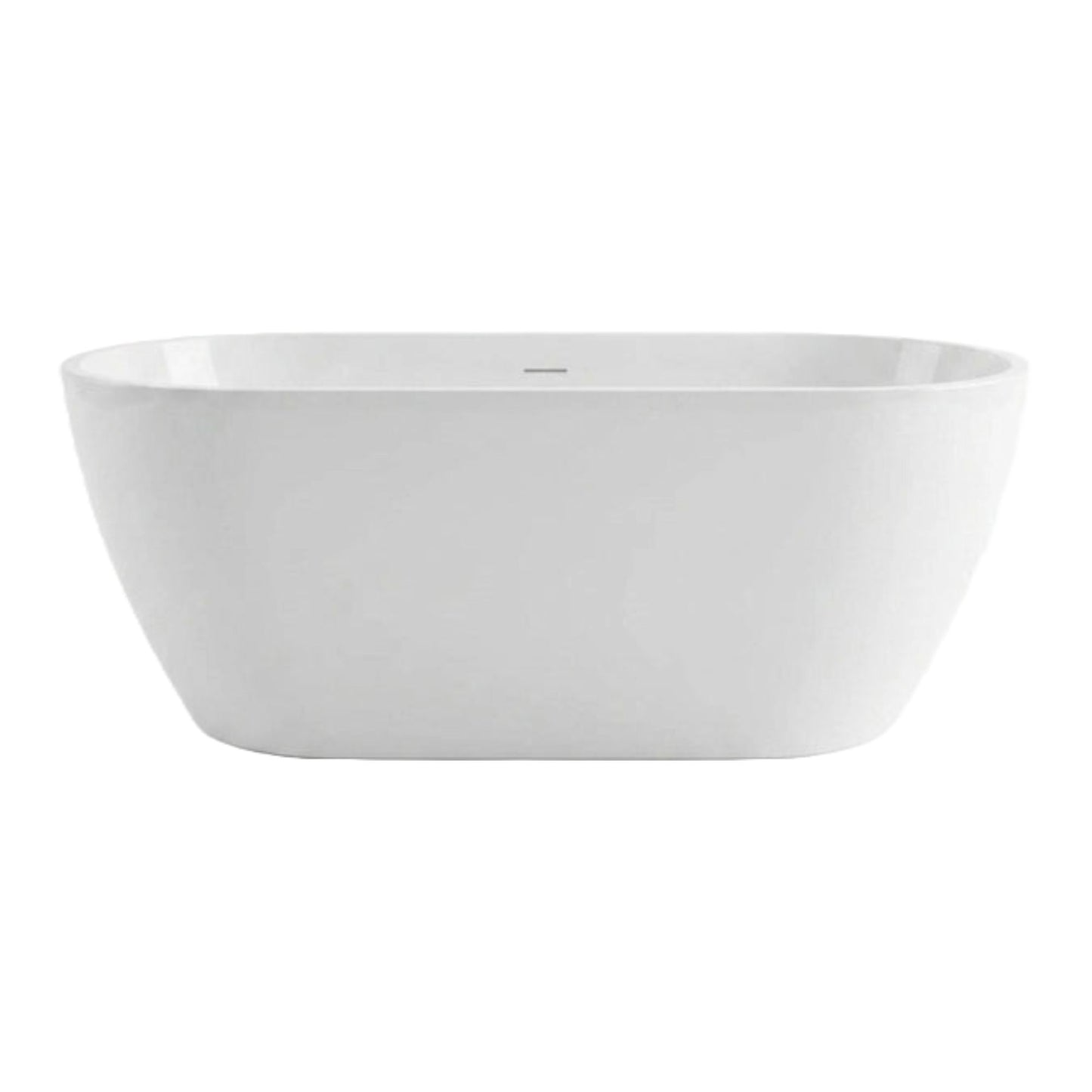 Vista frontal da banheira Showerbox Benny em branco brilho com design oval moderno.