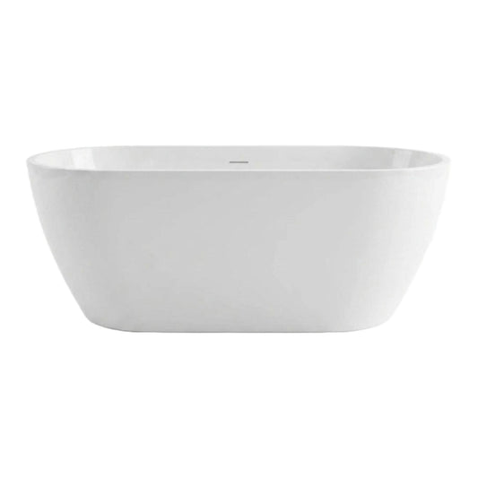 Vista frontal da banheira Showerbox Benny em branco brilho com design oval moderno.