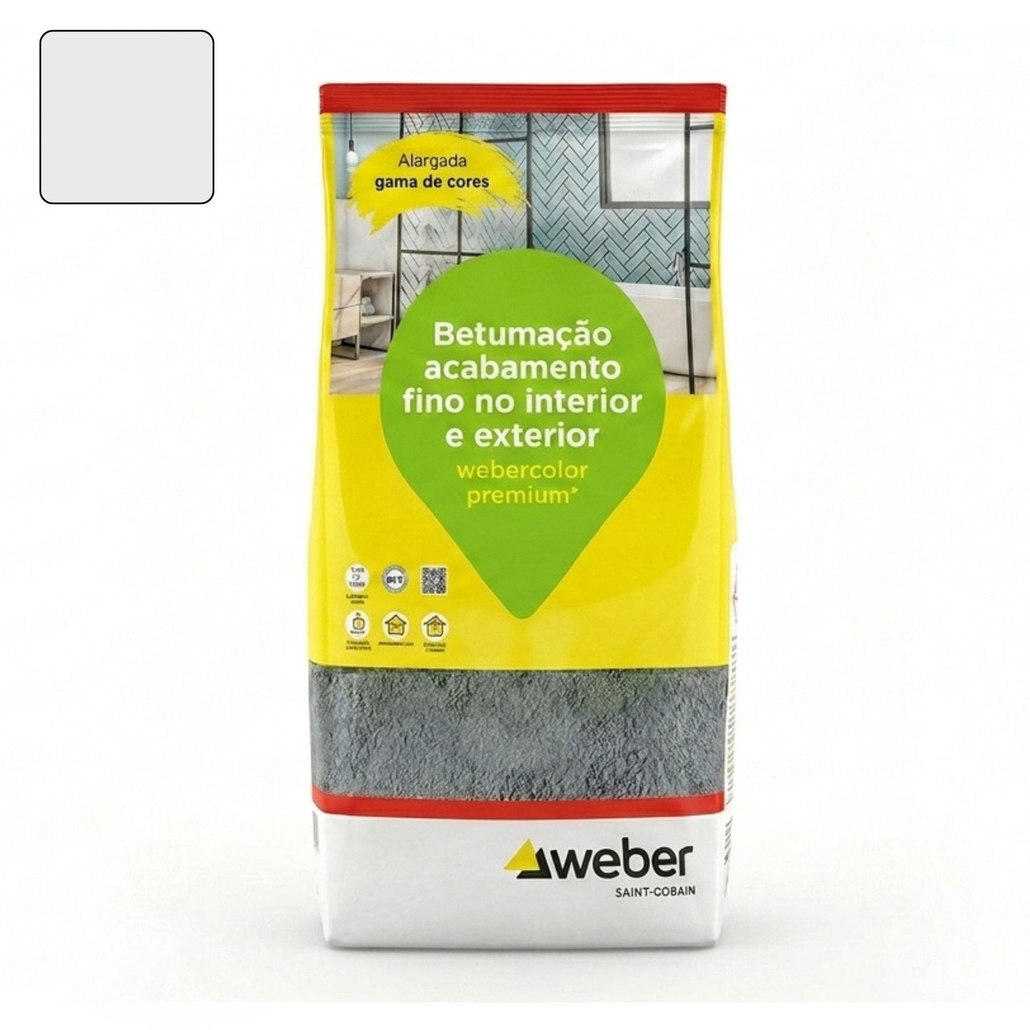 Embalagem de 5kg de betume Webercolor Premium+ Classic na cor linho para betumação de juntas.