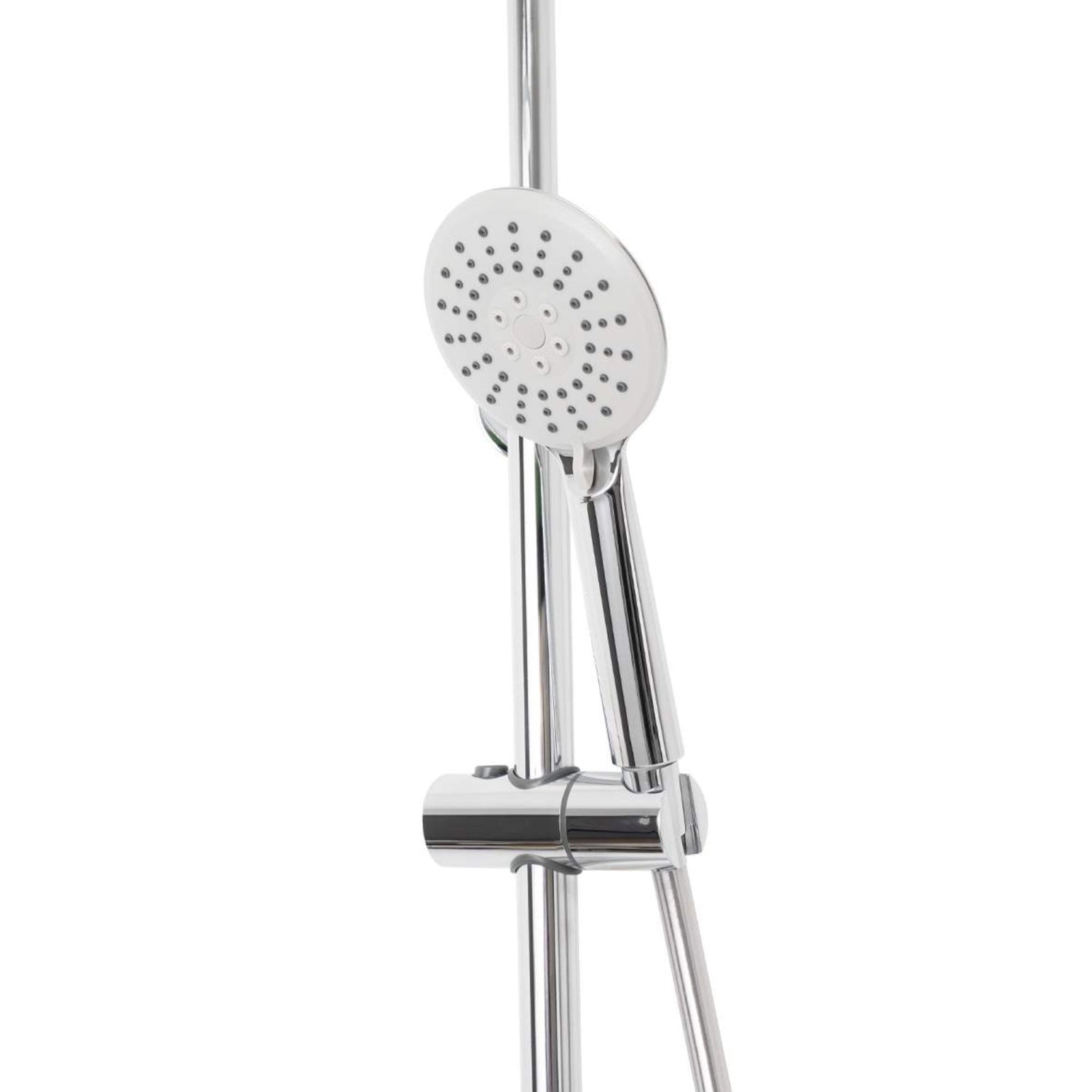 Chuveiro de mão ergonómico da gama Sanindusa Easy Touch Plus com bicos anticalcário brancos e acabamento cromado.