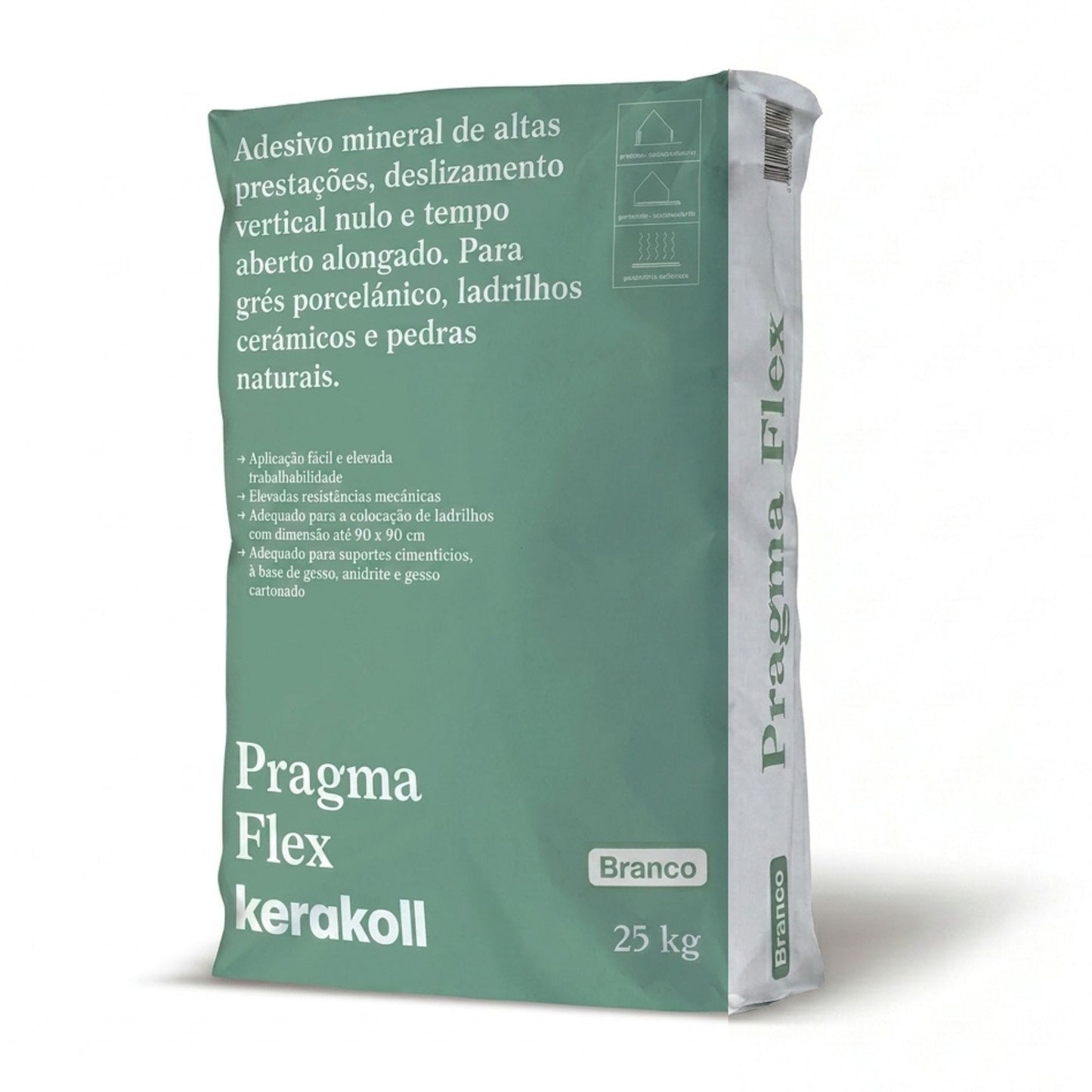 Saco de 25kg de cimento cola flexível Kerakoll Pragma Flex na cor branca para cerâmica.