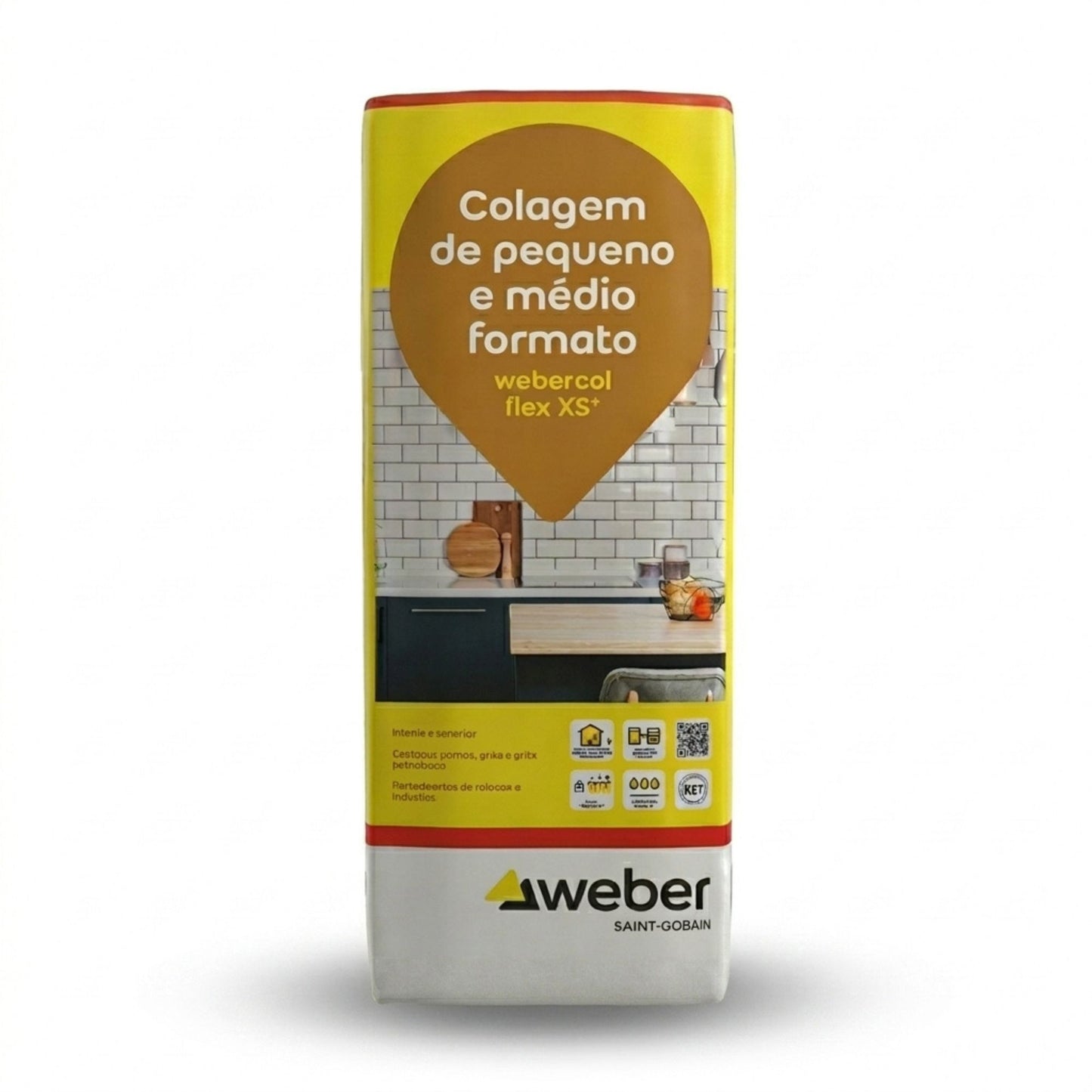 Saco de cimento cola Webercol Flex XS+ Branco para colagem de cerâmica de pequeno e médio formato.