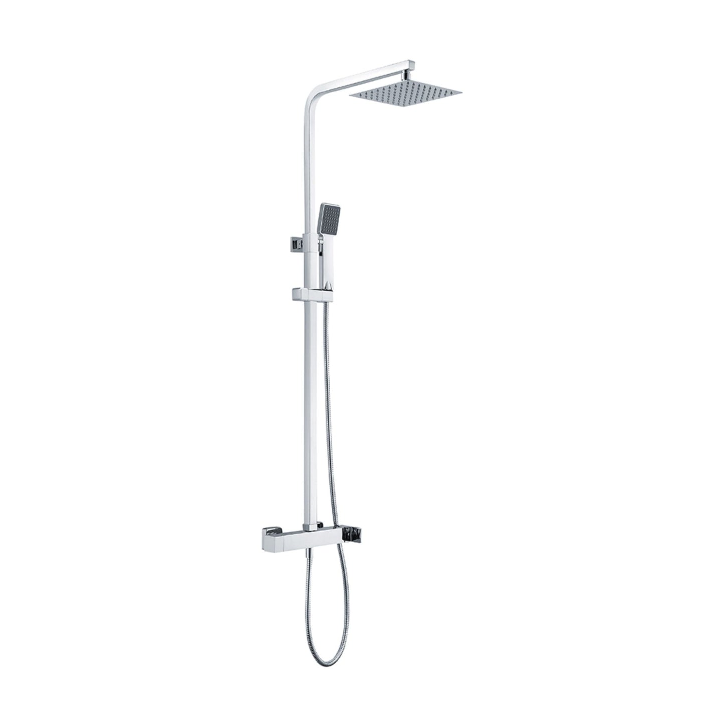 Coluna de duche Imex Fiyi cromada com barra extensível e chuveiro de teto quadrado.