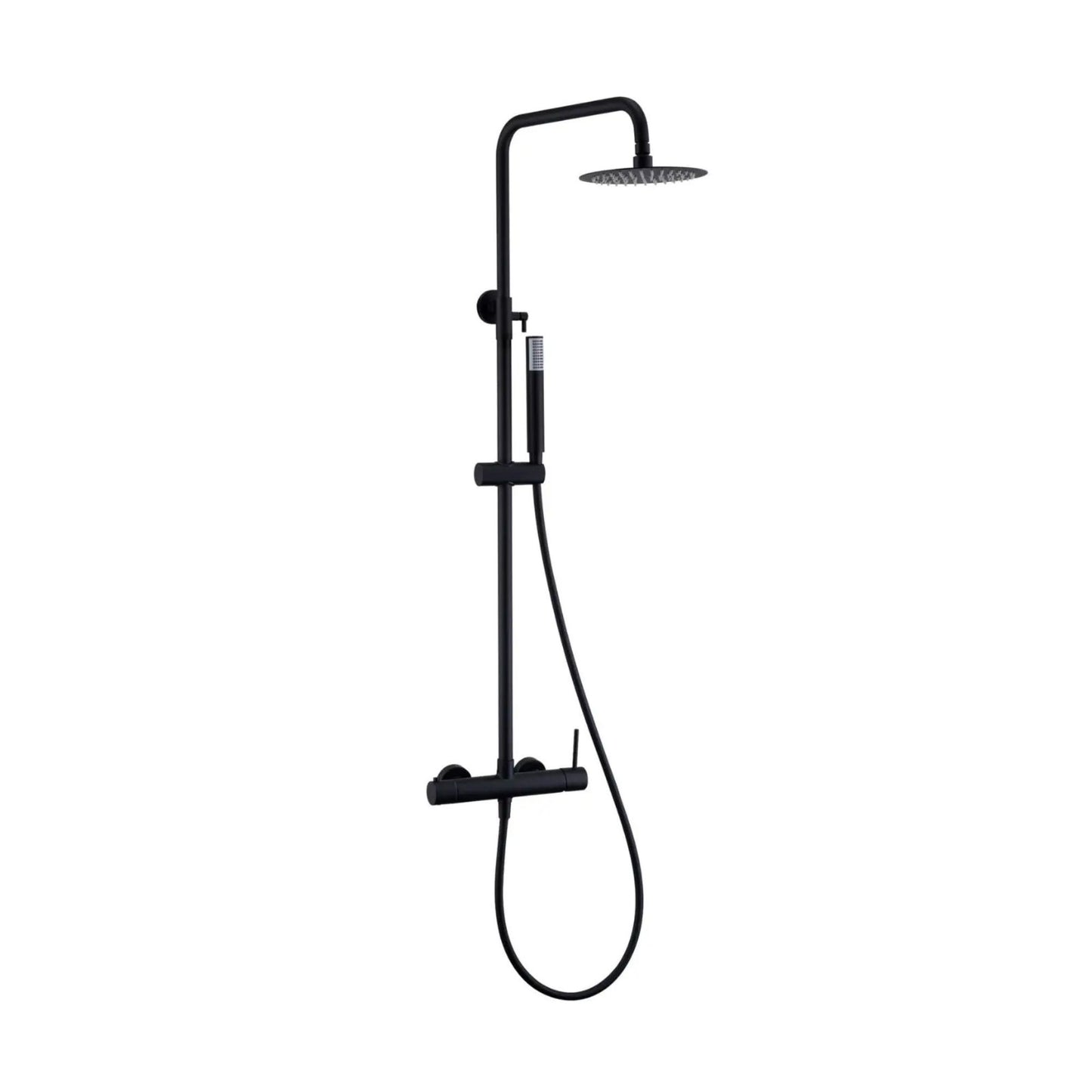 Coluna de duche monocomando Imex Monza preto mate completa com pulverizador redondo.