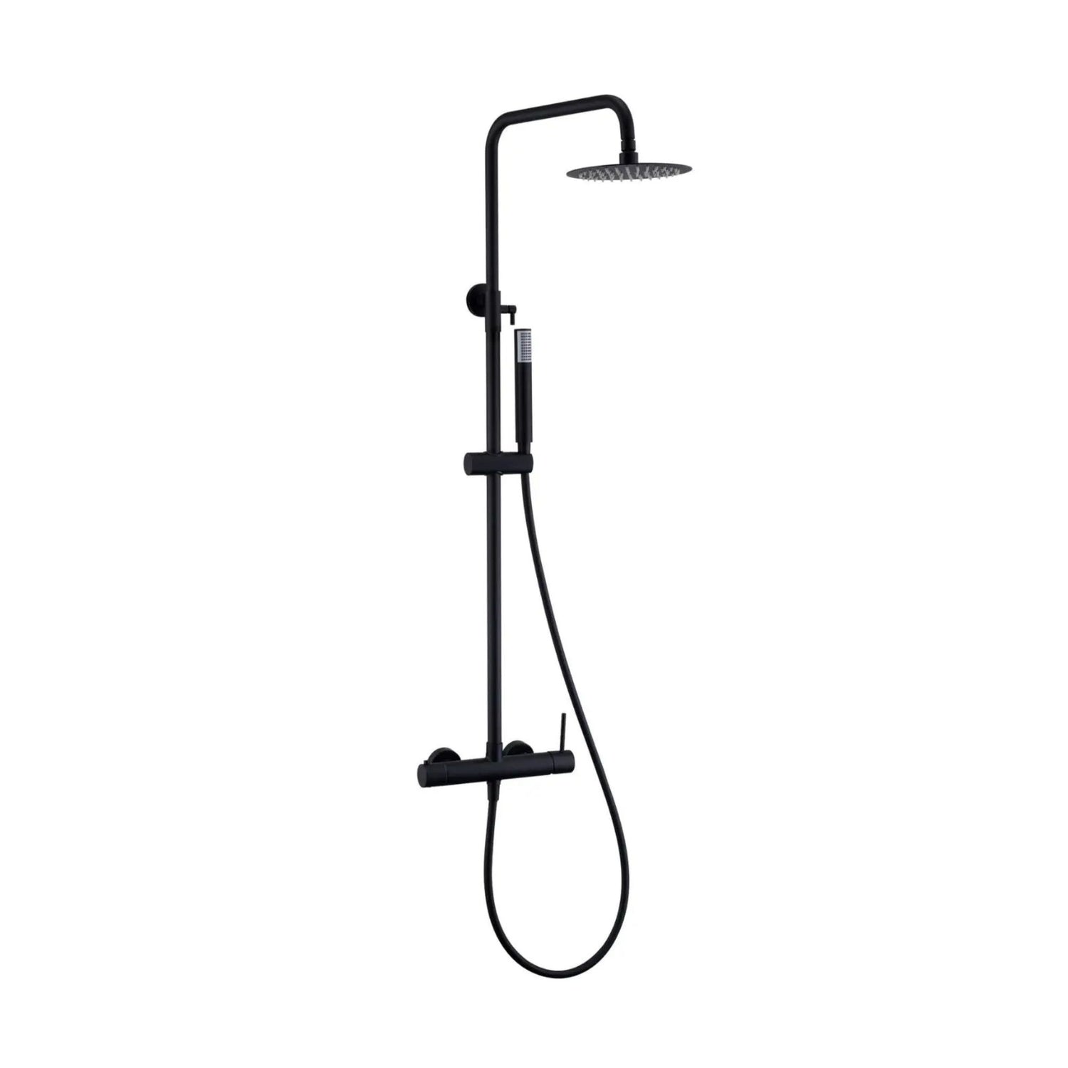 Coluna de duche monocomando Imex Monza preto mate completa com pulverizador redondo.