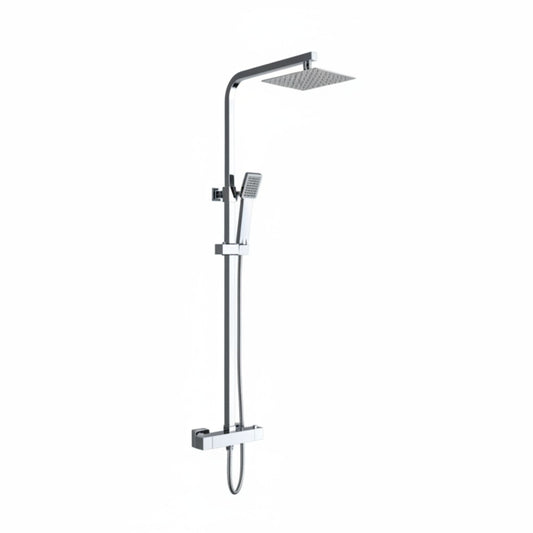 Coluna de duche Imex Vigo termostática cromada com pulverizador quadrado e chuveiro de mão.