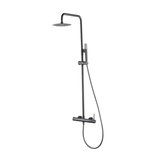 Coluna de duche Monza Imex completa em acabamento Black Gun Metal em fundo branco.