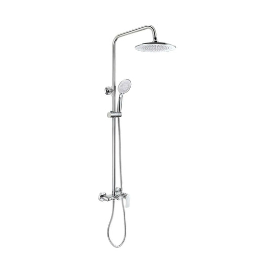 Coluna de duche cromada modelo SIMPLE com misturadora monocomando e chuveiro de mão.
