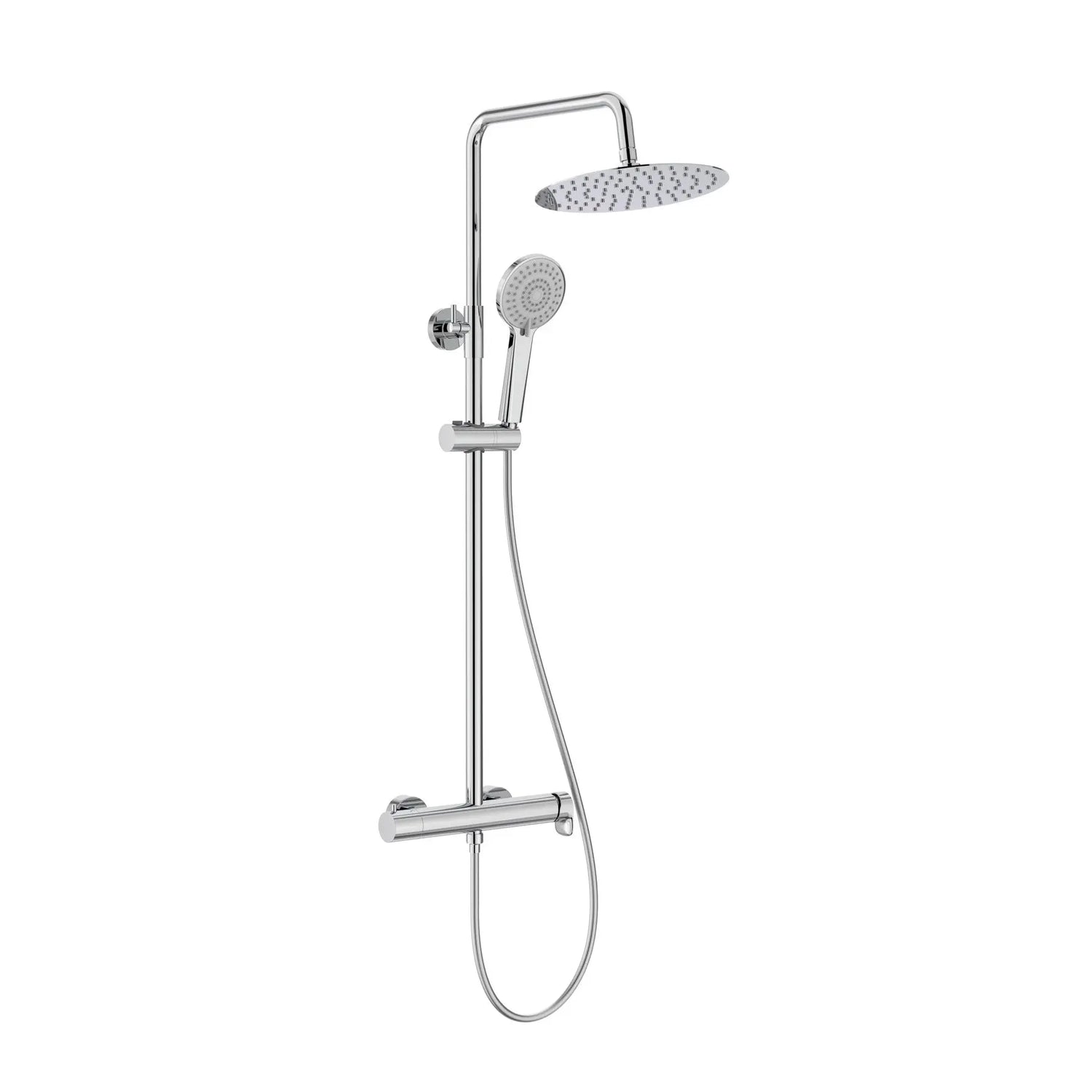 Coluna de duche VEGA PLUS round cromada com chuveiro superior de 250mm e chuveiro de mão.