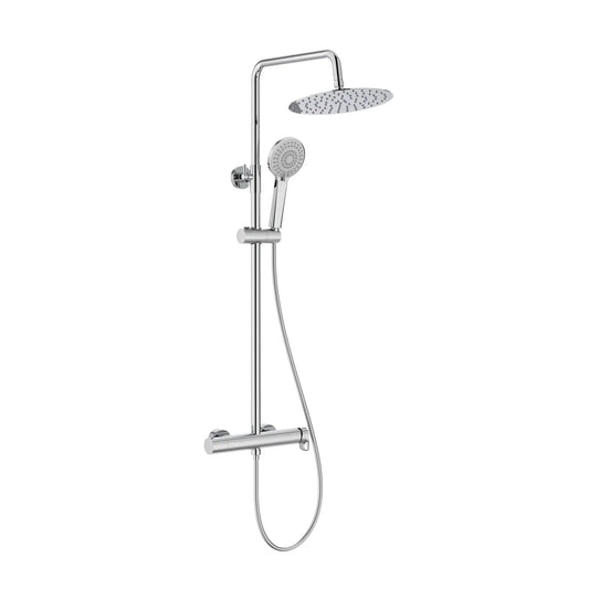 Coluna de duche VEGA PLUS round cromada com chuveiro superior de 250mm e chuveiro de mão.