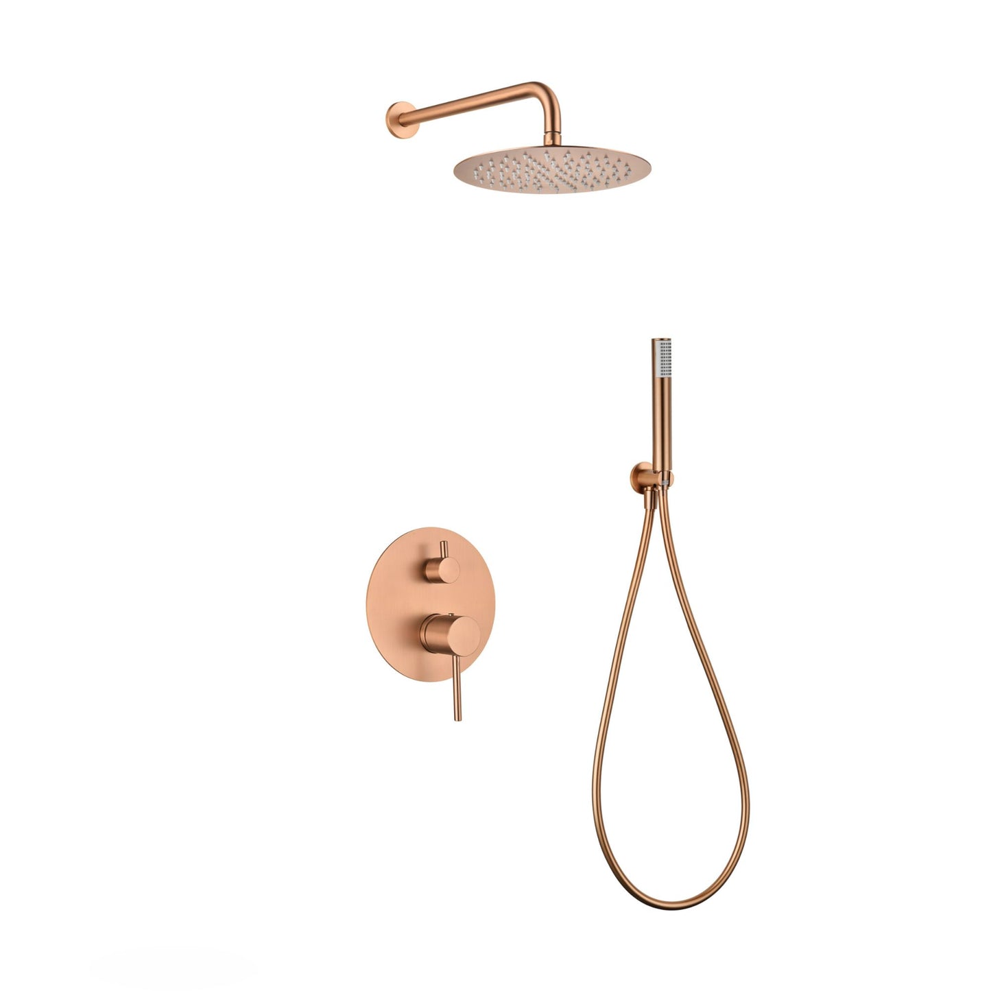 Componentes do conjunto de duche Imex Monza em acabamento ouro rosa mate.