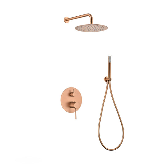 Componentes do conjunto de duche Imex Monza em acabamento ouro rosa mate.