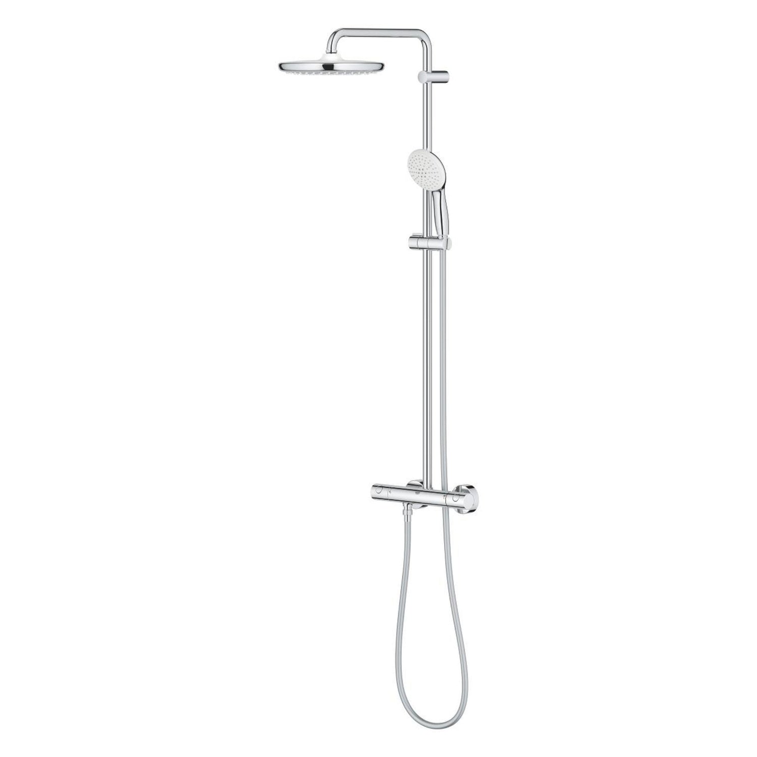 Detalhe da coluna de duche Tempesta System 250 com misturadora termostática vista angular esquerda.