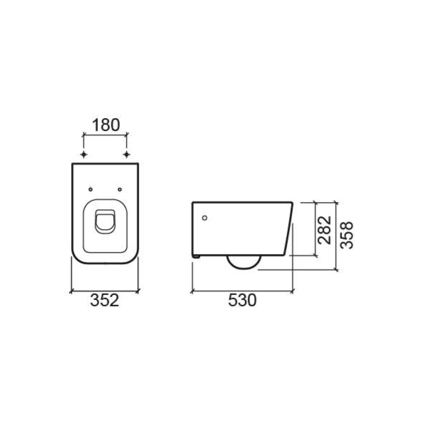 Desenho técnico com dimensões da sanita suspensa Sanindusa Advance.