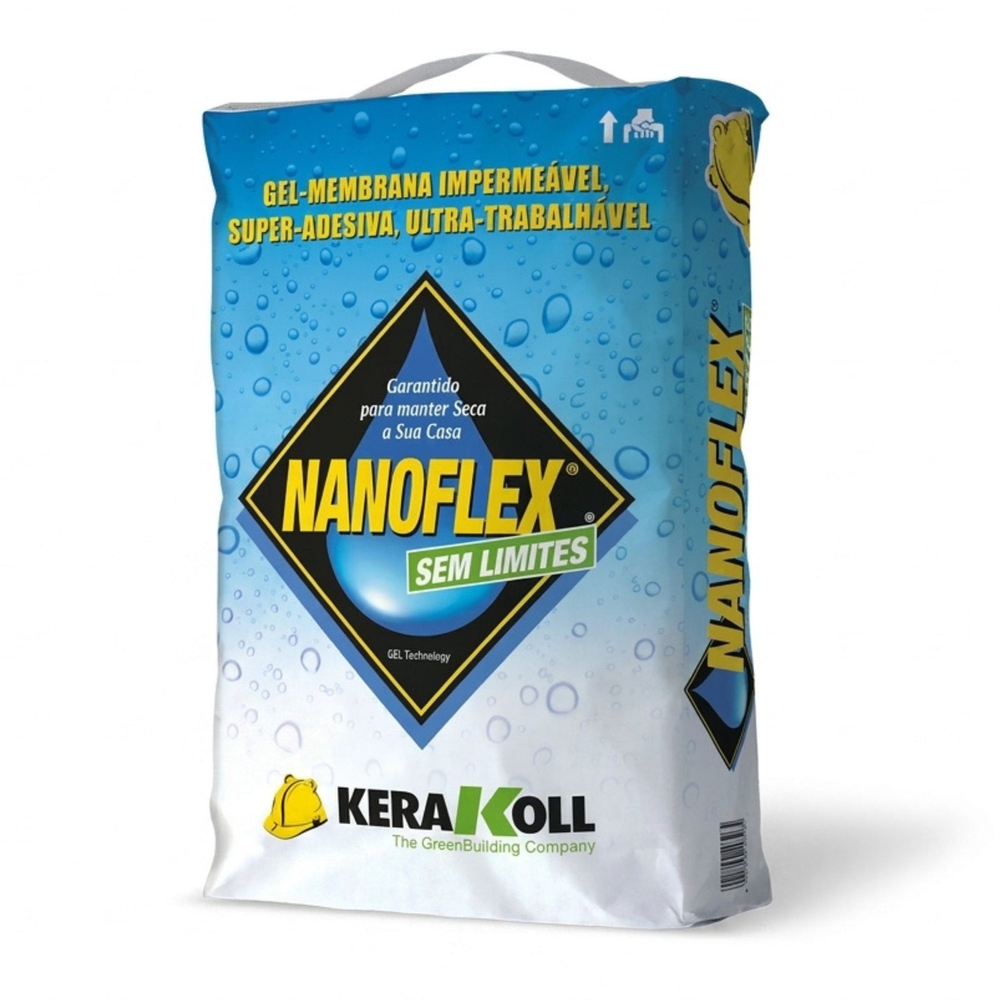 Saco de 20kg de gel-membrana impermeabilizante Kerakoll Nanoflex Sem Limites para terraços e piscinas.