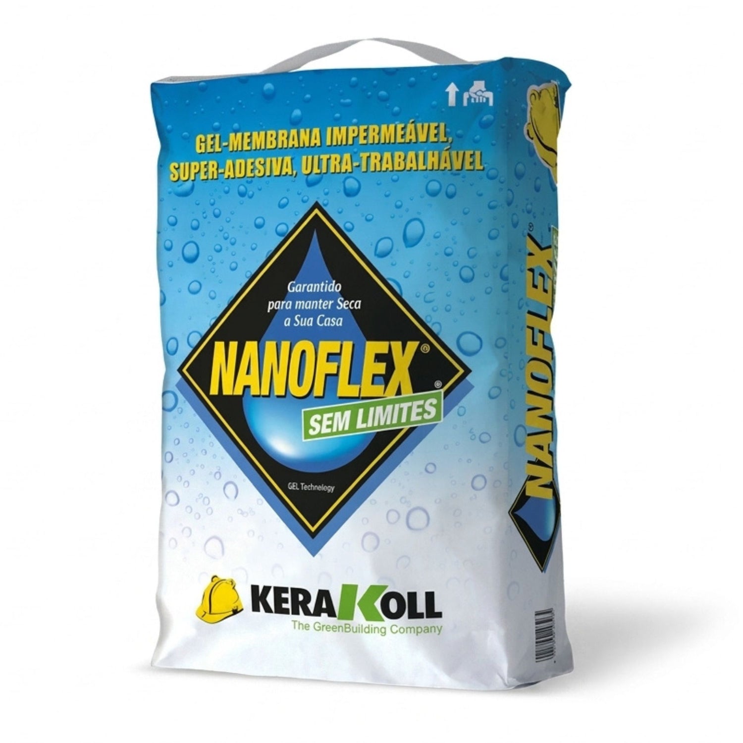 Saco de 20kg de gel-membrana impermeabilizante Kerakoll Nanoflex Sem Limites para terraços e piscinas.