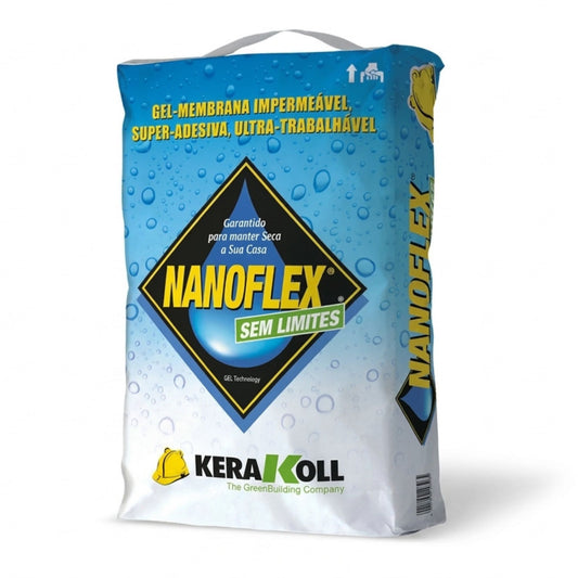 Saco de 20kg de gel-membrana impermeabilizante Kerakoll Nanoflex Sem Limites para terraços e piscinas.