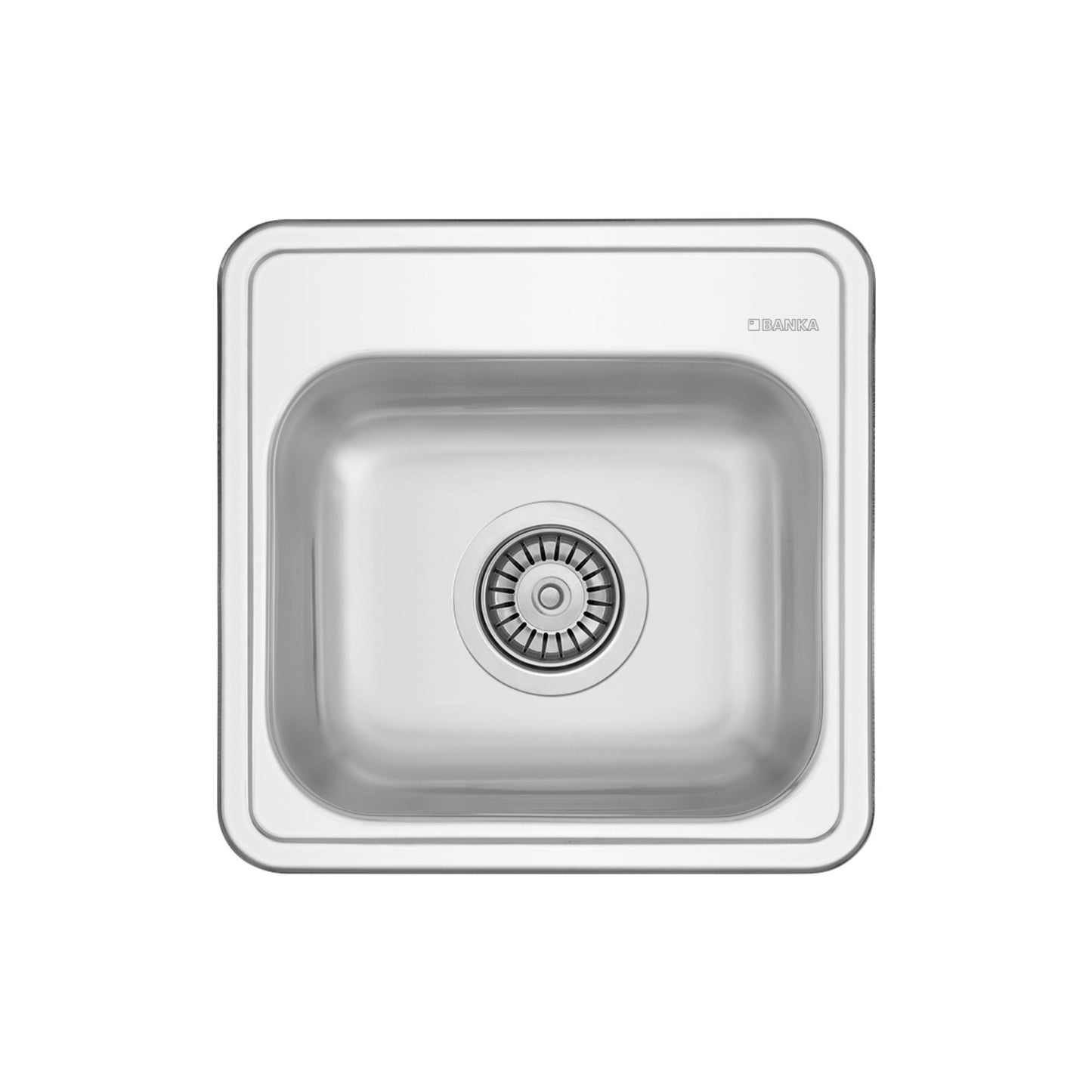 Lava-louça quadrado em aço inox de 381x381mm com uma cuba individual e acabamento polido.