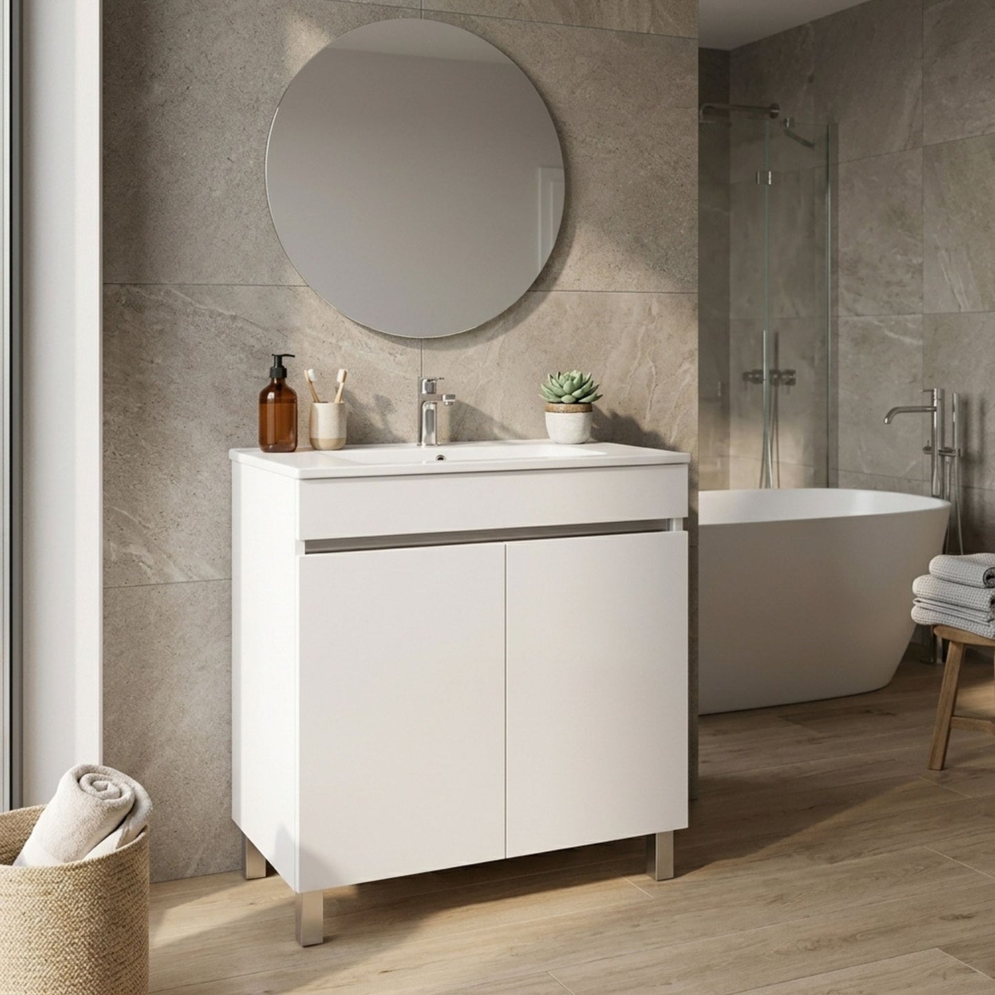Móvel e Lavatório Moovlux 60cm Viana Branco