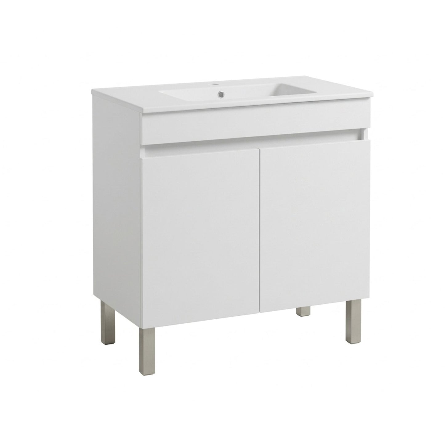 Móvel de casa de banho com pés e lavatório cerâmico Moovlux Viana 80cm em branco