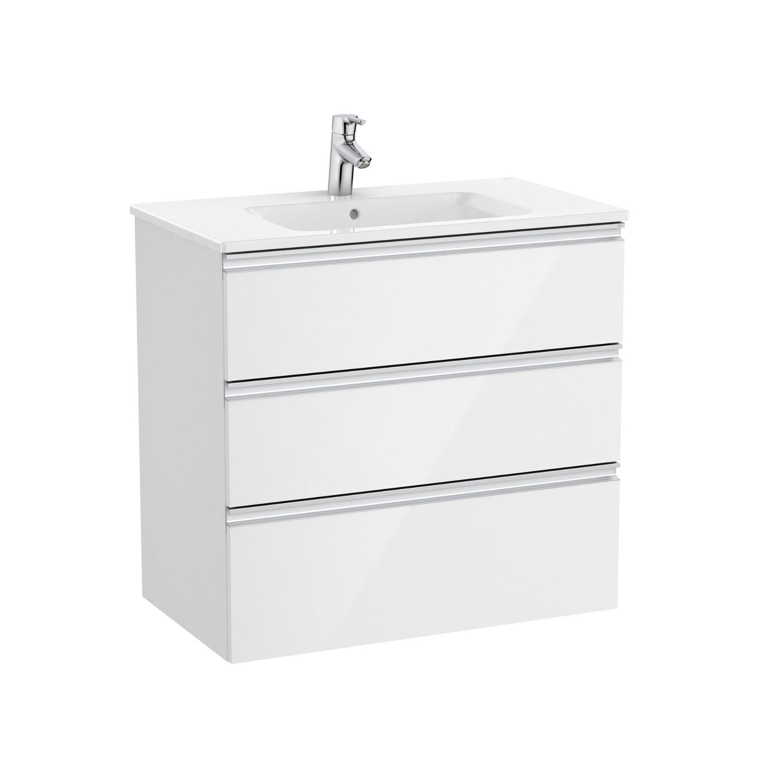 Móvel de casa de banho suspenso branco com 3 gavetas e lavatório Roca The Gap Unik 80cm