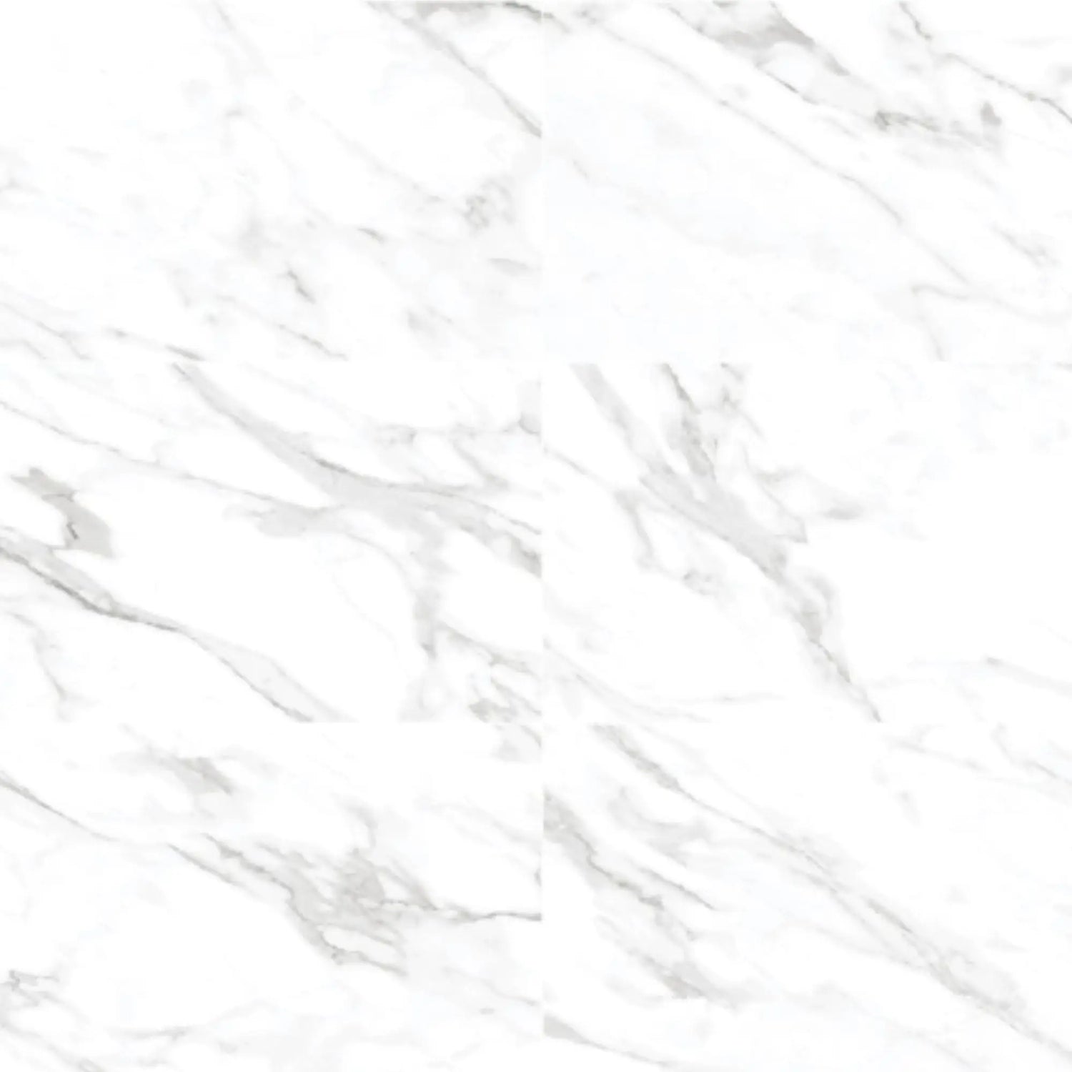 Detalhe do pavimento cerâmico Calacatta Titanio, mostrando os seus veios cinzentos intensos sobre um fundo branco.