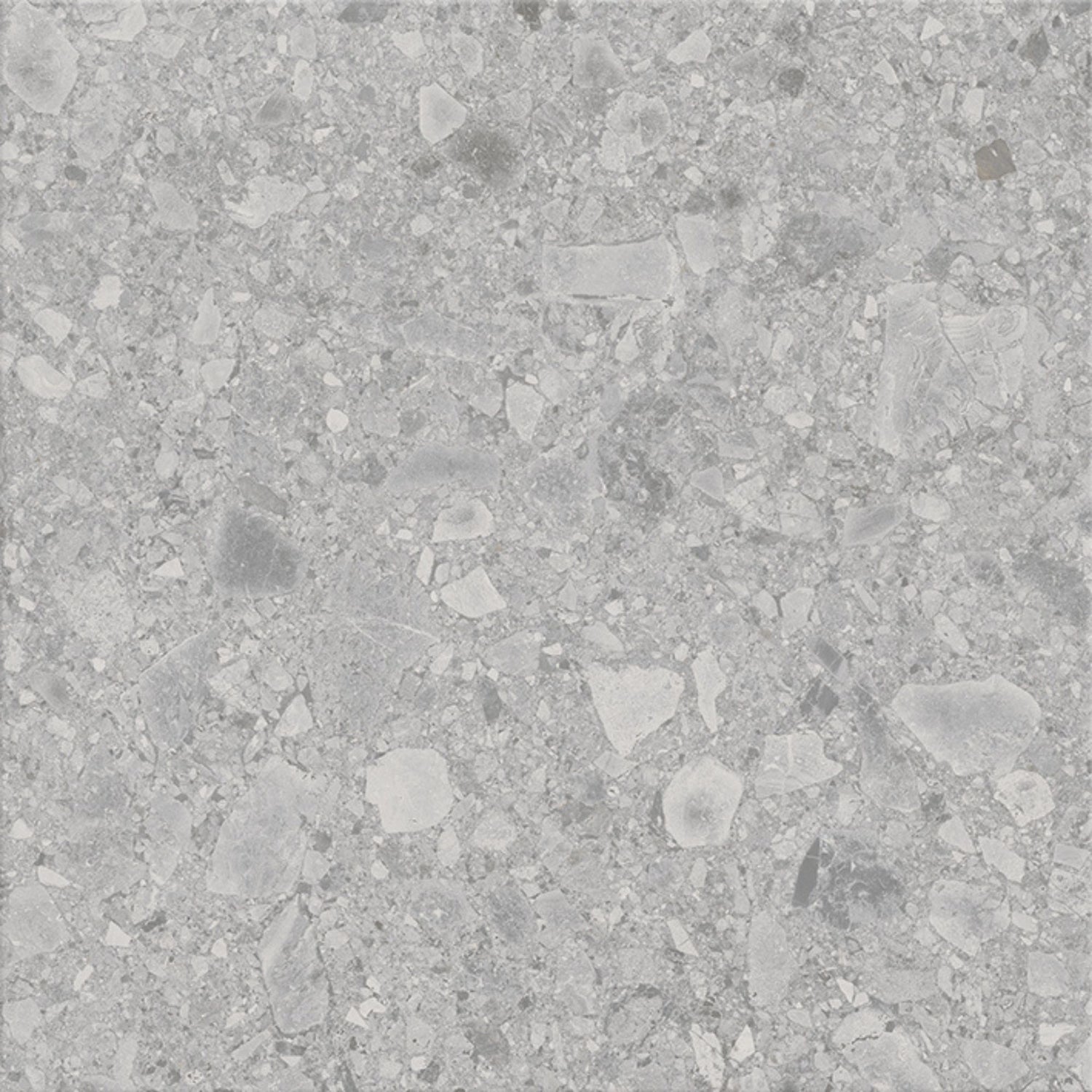 Detalhe da textura de pedra do pavimento cerâmico Evostone Gran Grey 60x60cm.