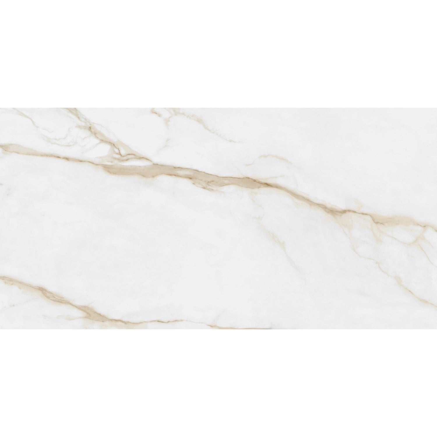 Detalhe da peça individual do pavimento cerâmico 60x120cm Portofino Gold Brilho com veios dourados estilo mármore   