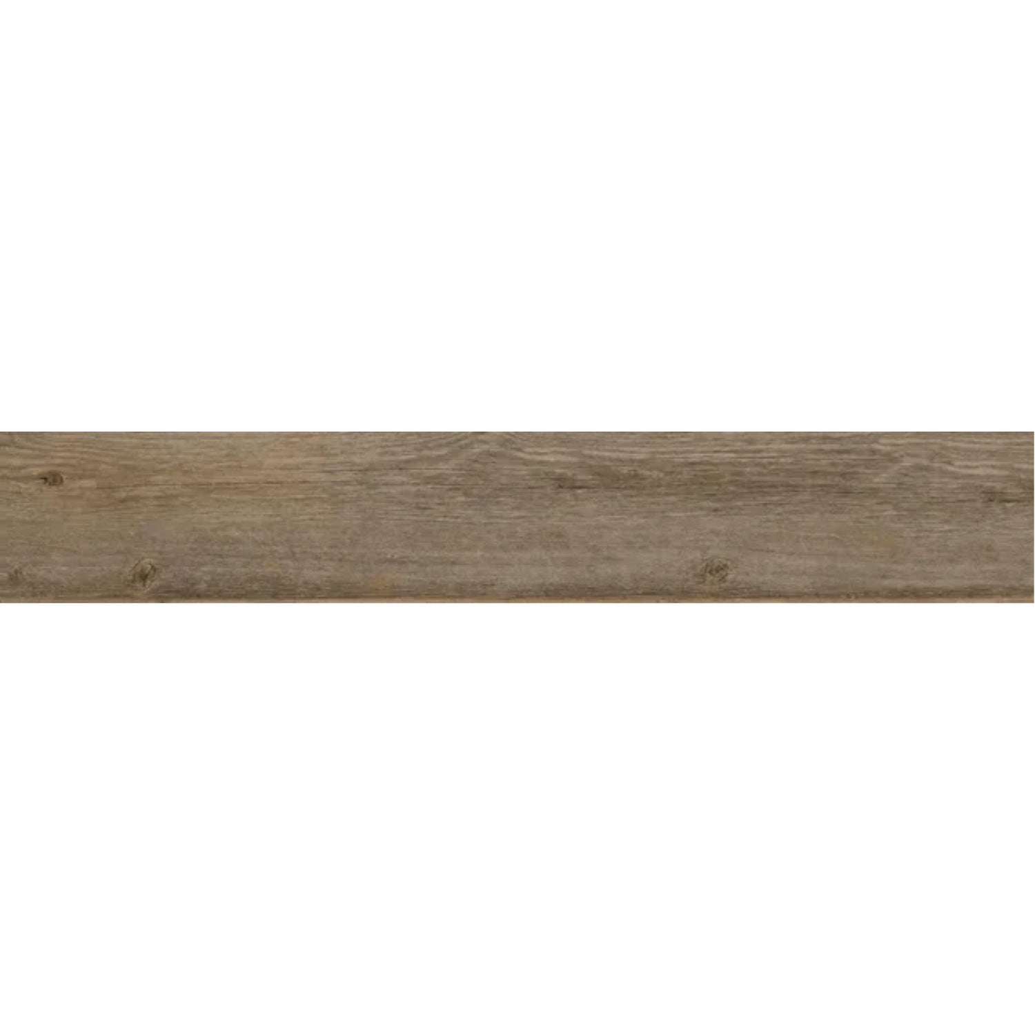 Detalhe da régua cerâmica Vermont Khaki da Gresart com textura realista de nós e veios de madeira.