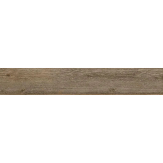 Detalhe da régua cerâmica Vermont Khaki da Gresart com textura realista de nós e veios de madeira.