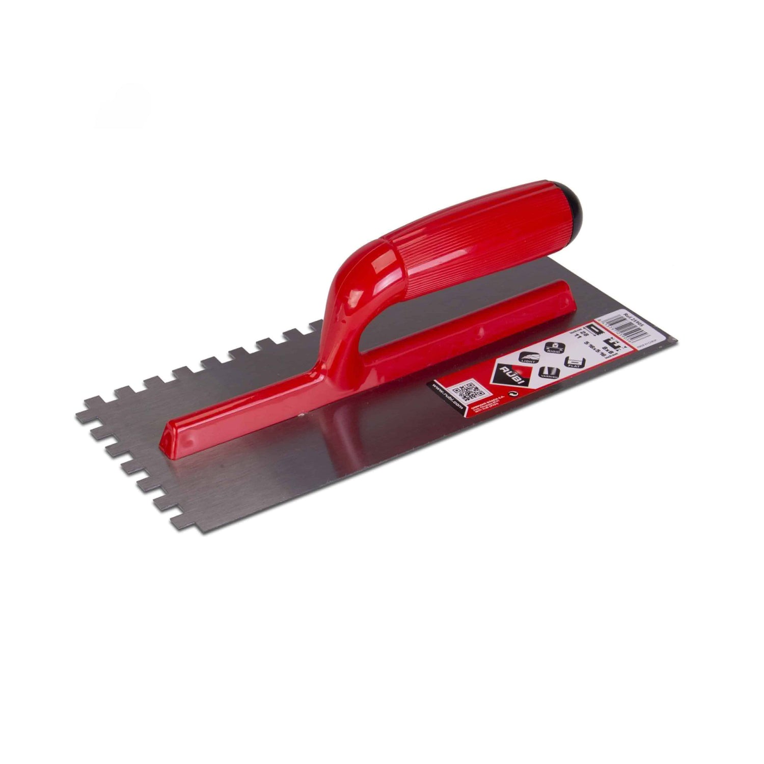 Pente de aço Rubi de 28cm com cabo aberto em plástico vermelho resistente.