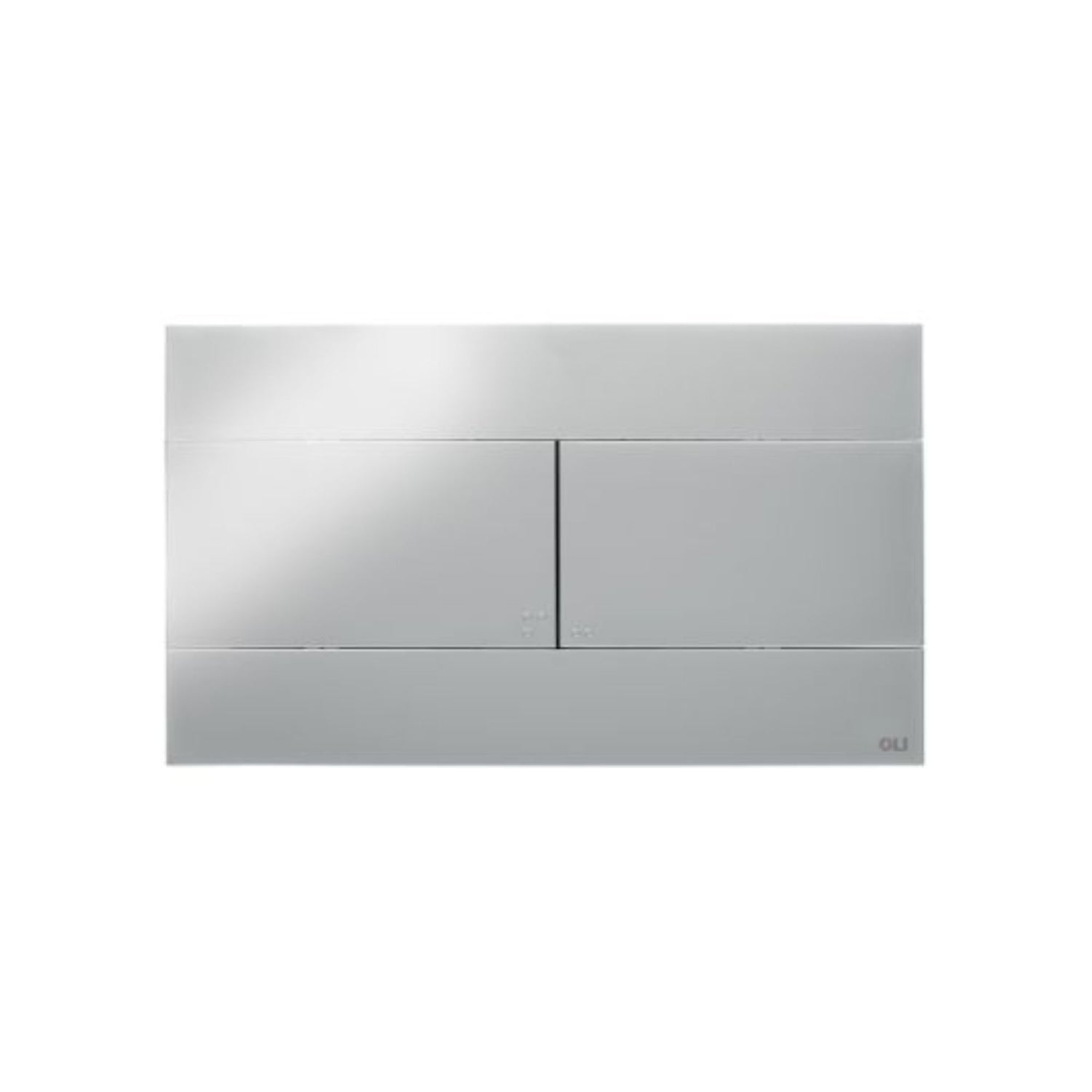 Placa de comando OLI Slim cromada com dois botões retangulares para dupla descarga.