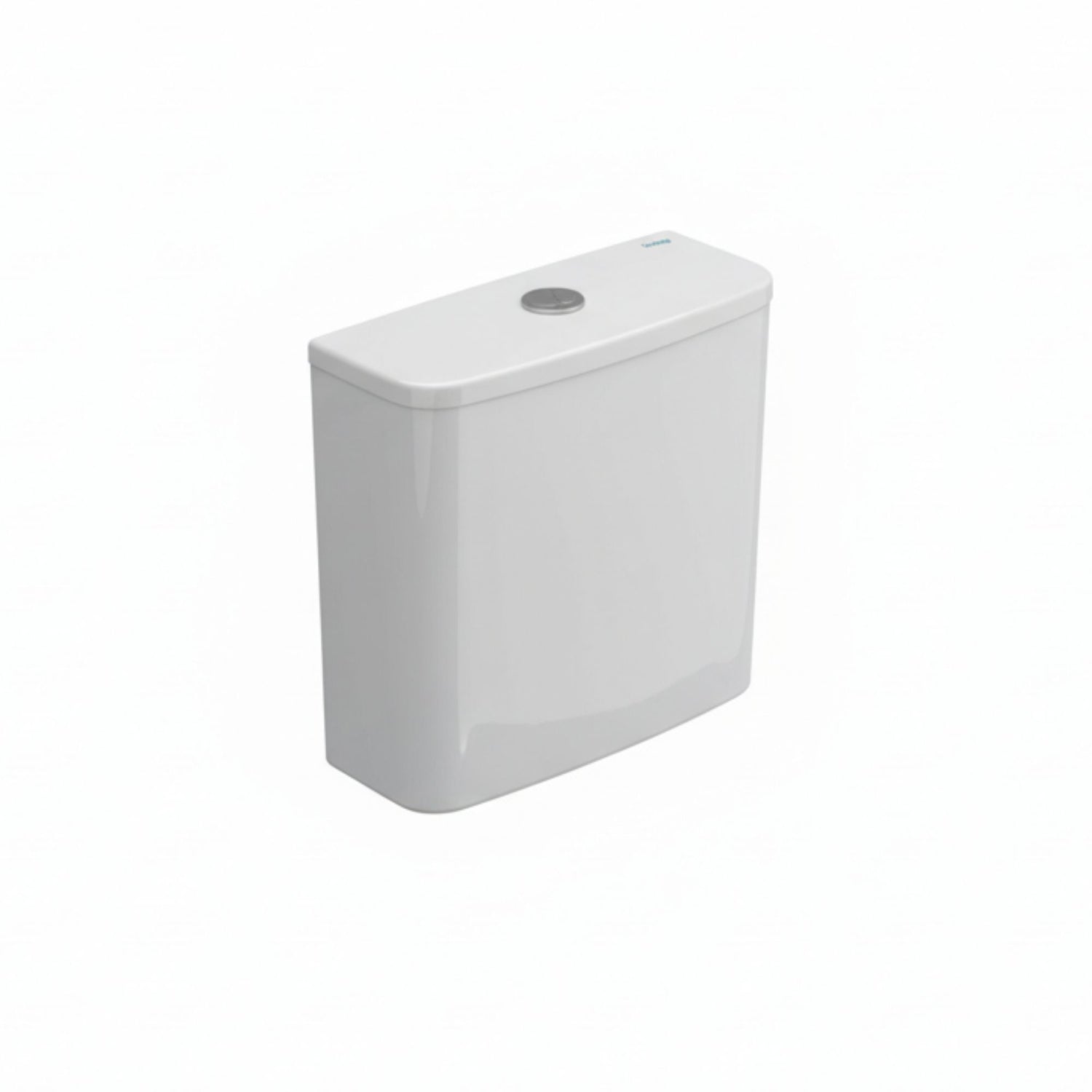 Tanque de sanita compacta Sanitana Ruby Vortex branca, coM descarga vortex, vista em perspetiva de três quartos.
