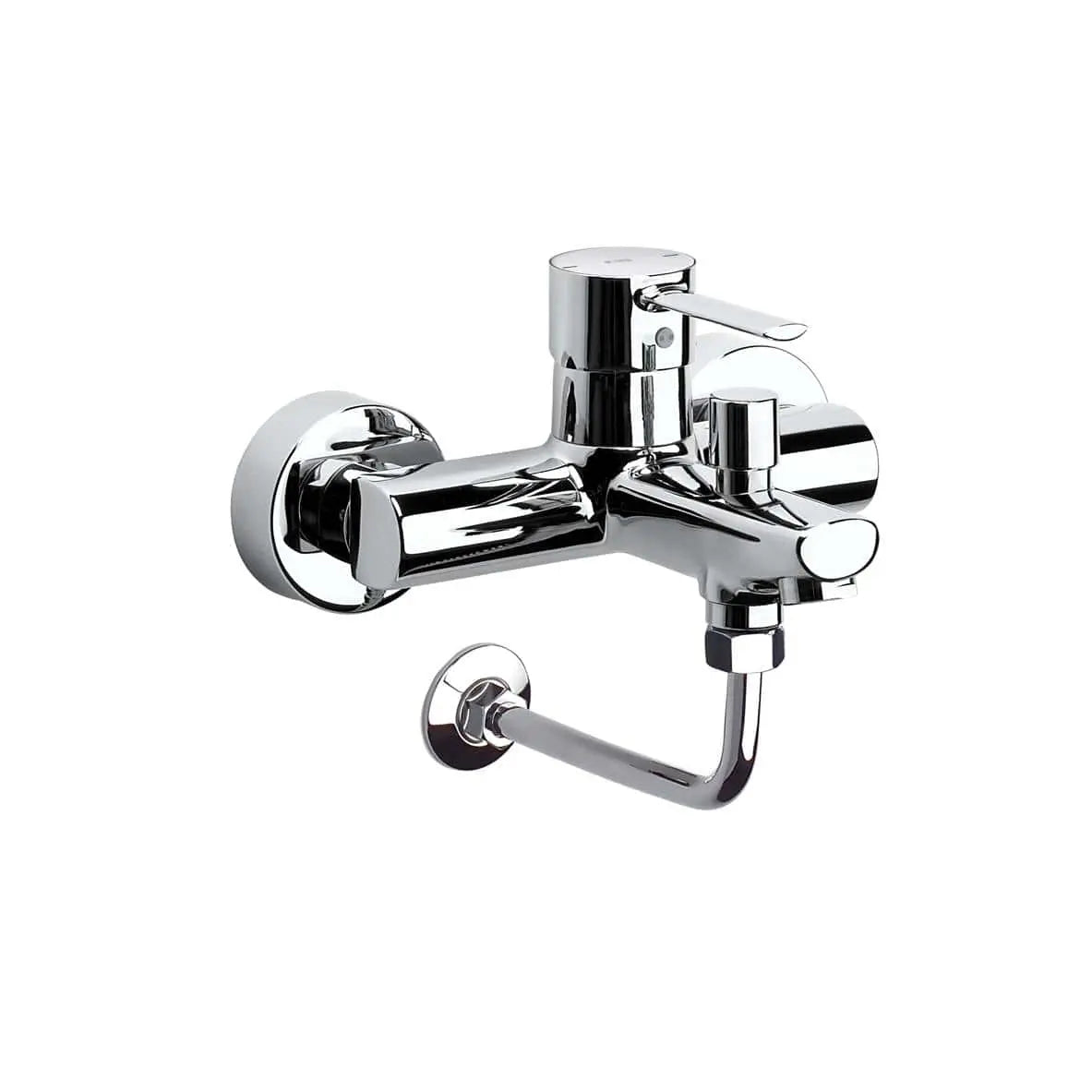 Torneira de banheira monocomando Roca Targa cromada com inversor automático e acabamento de alto brilho.