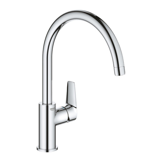 Torneira de cozinha monocomando Grohe Bauedge cromada com cano alto giratório em arco.