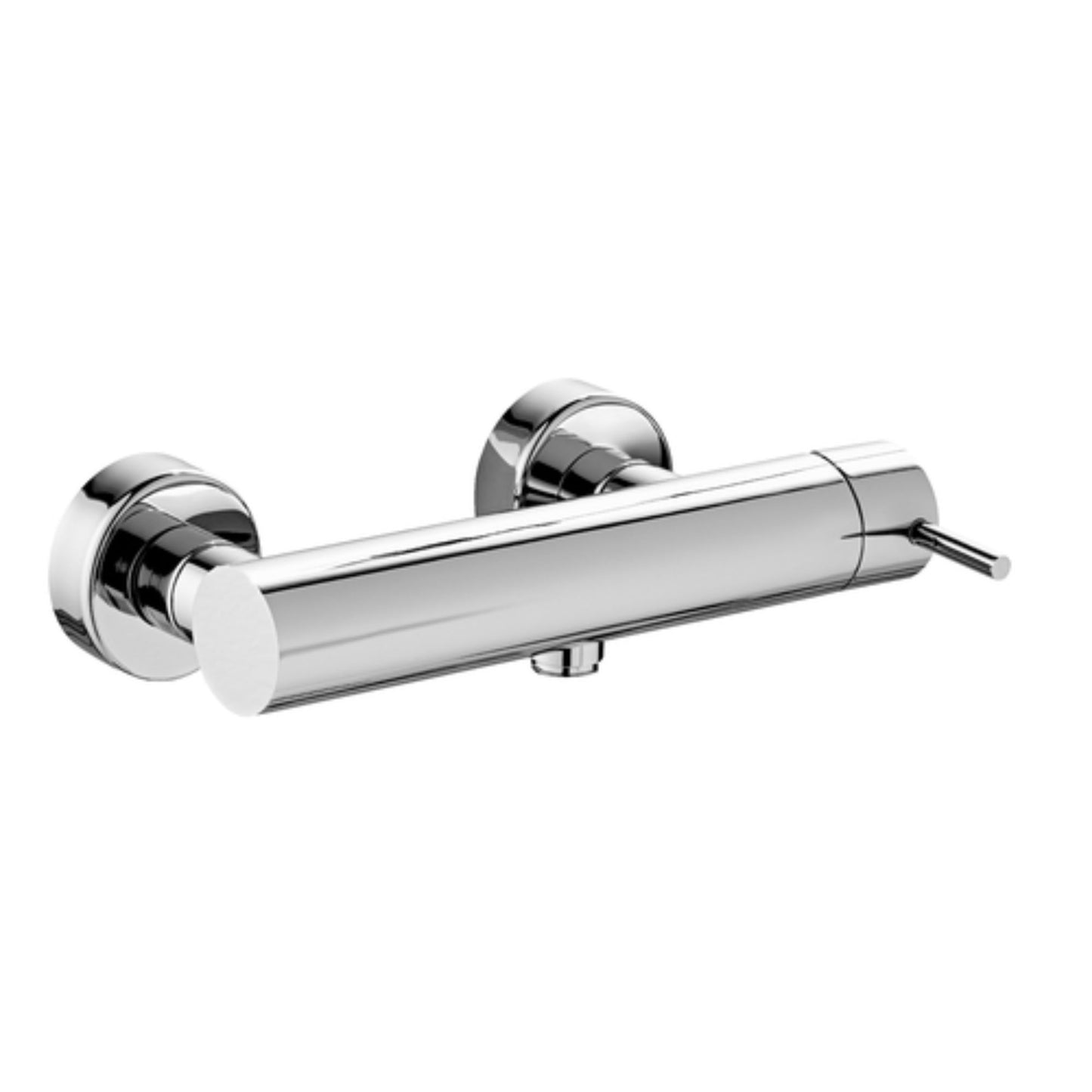 Torneira de duche monocomando Bruma Lusitano cromada com design cilíndrico de parede.