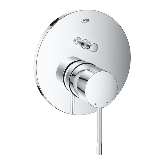 Torneira de duche monocomando de encastrar Grohe Essence New cromada com espelho redondo e manípulo cilíndrico.