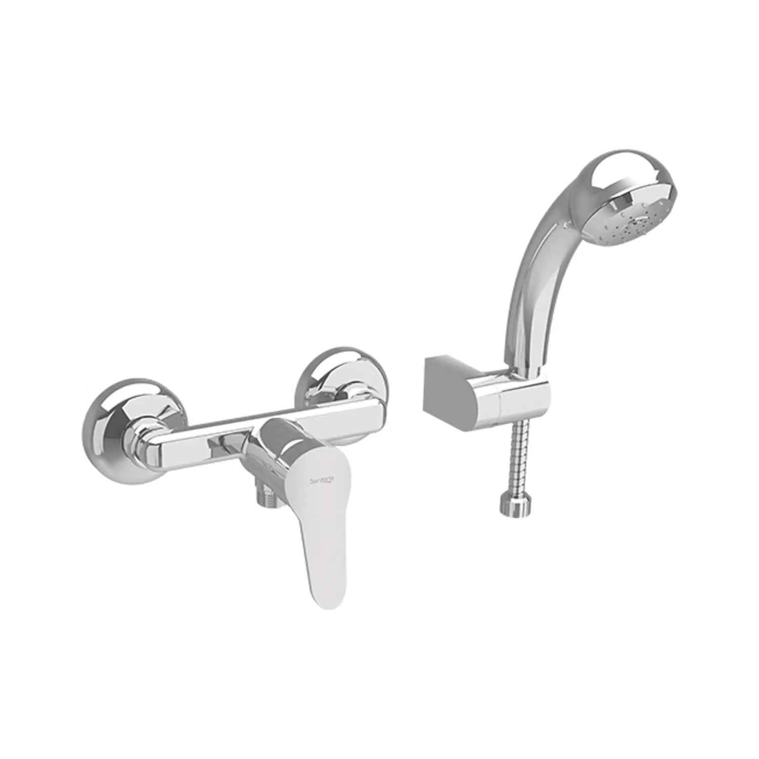 Torneira de duche monocomando Sanitana Mist XS cromada com chuveiro de mão e suporte.