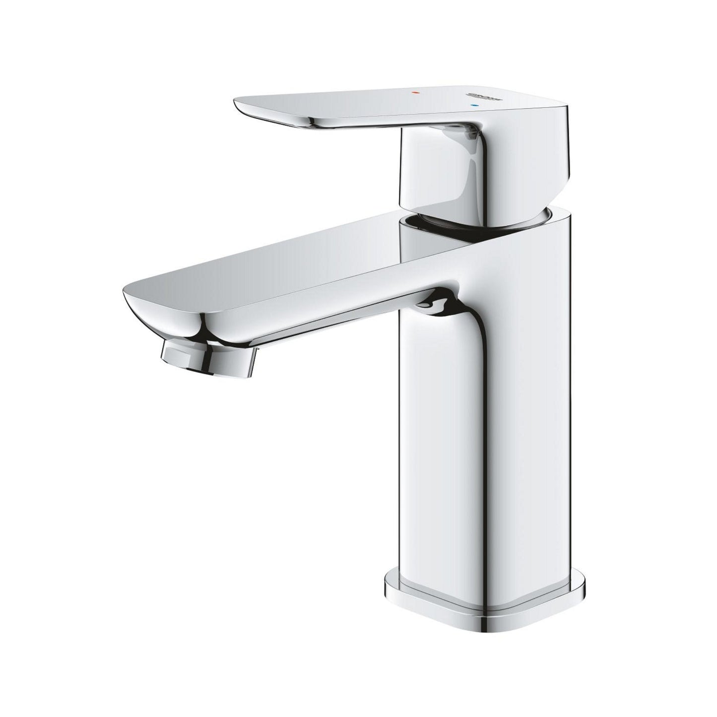 Torneira de lavatório monocomando Grohe Cubeo em acabamento cromado brilhante vista de lado.